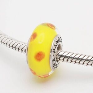 PANDORA Yellow with Orange Polka Dots Glass Charm